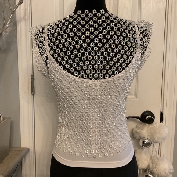 House of Harlow 1960 Floral Rhinestone Mesh Top - Picture 4 of 5